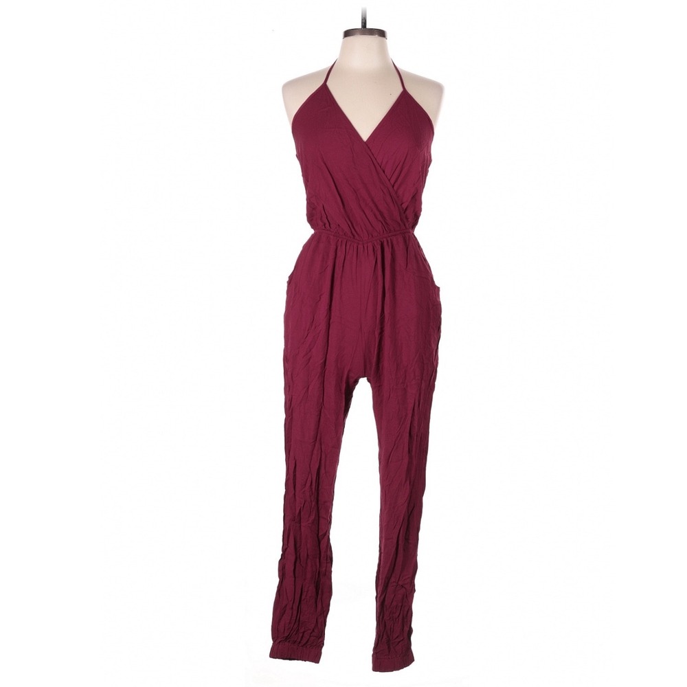 Lulus Learning to Fly Burgundy Halter Jumpsuit Large Boho Festival